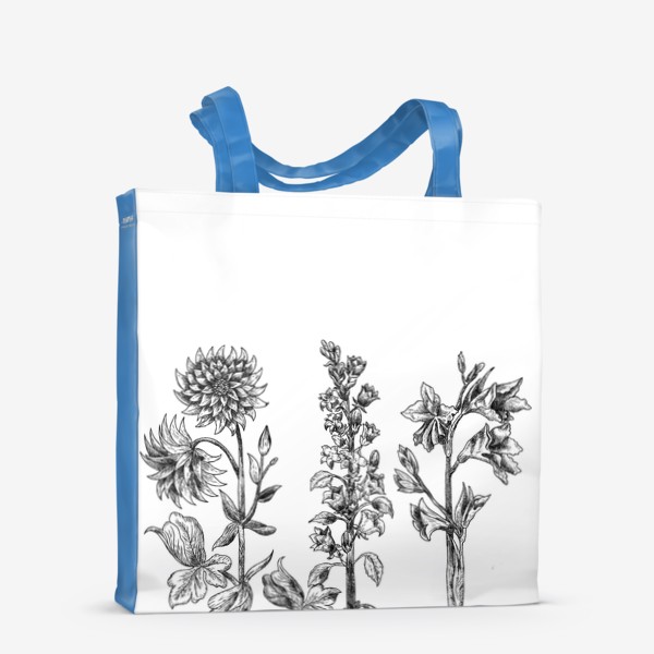 Сумка-шоппер «Винтажные цветы, ботаническая иллюстрация в черно-белой графике»