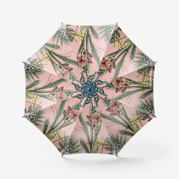 Зонт «Винтажные цветы, ботаническая иллюстрация с птицей колибри»