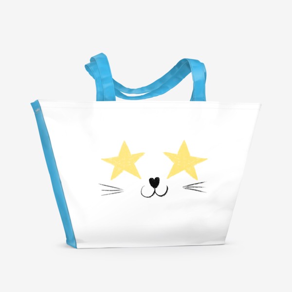 Пляжная сумка «Кошачья мордочка, звездочки в глазах»