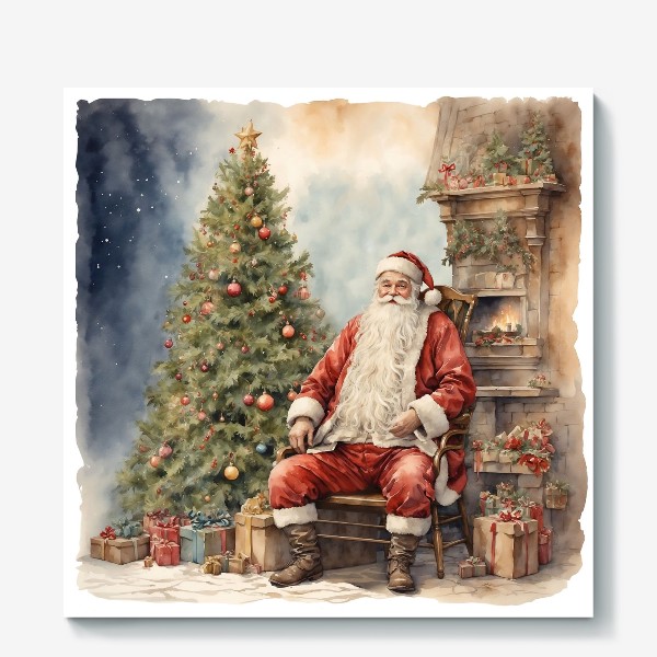 Холст «Санта и рождественские подарки»