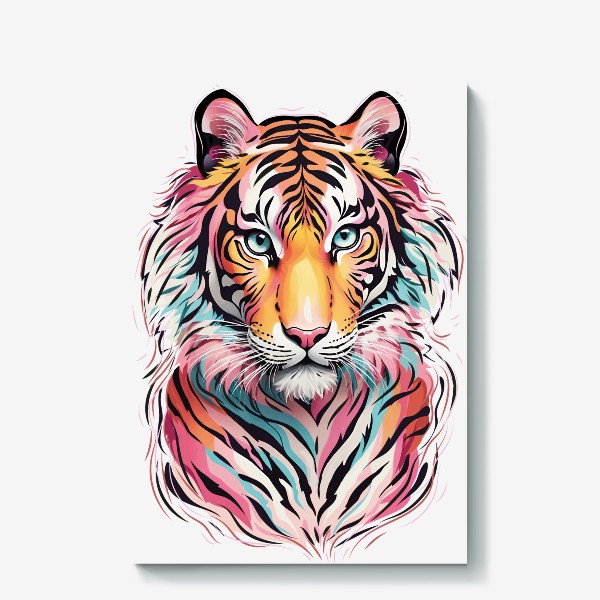 Холст «Красивый разноцветный тигр, яркий принт для подарка»