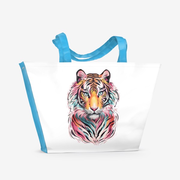 Пляжная сумка «Красивый разноцветный тигр, яркий принт для подарка»