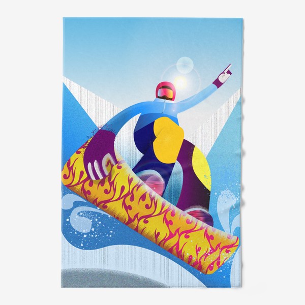 Полотенце «Яркий спортивный принт со сноубордистом на доске в горах, зимние виды спорта»