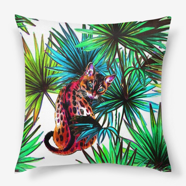 Подушка «кот и пальмовые листья»