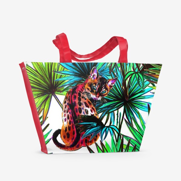 Пляжная сумка &laquo;кот и пальмовые листья&raquo;