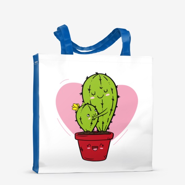 Сумка-шоппер «Милые кавайные аниме кактусы в горшке, kawaii обнимашки, сердечко, кавай любовь»