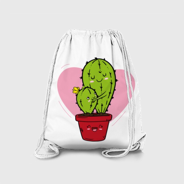 Рюкзак «Милые кавайные аниме кактусы в горшке, kawaii обнимашки, сердечко, кавай любовь»