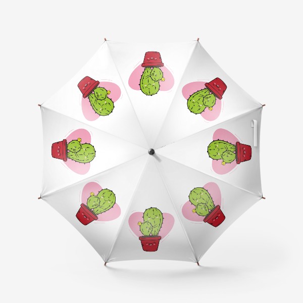 Зонт «Милые кавайные аниме кактусы в горшке, kawaii обнимашки, сердечко, кавай любовь»