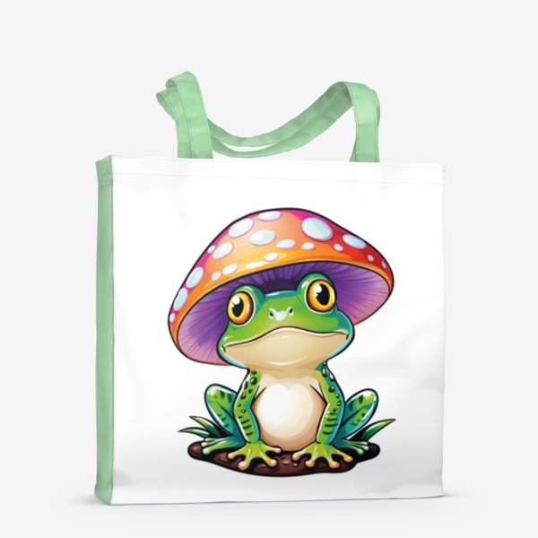 Сумка-шоппер «Психоделик лягушка с грибом на голове, хиппи жаба, гриб мухомор»