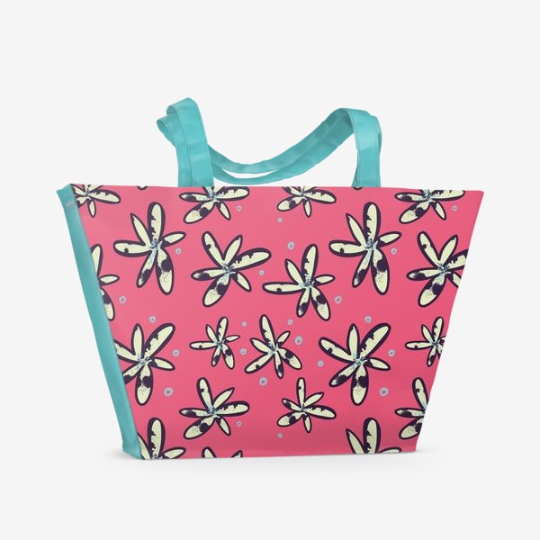 Пляжная сумка «Паттерн с декоративными цветами на розовом фоне »