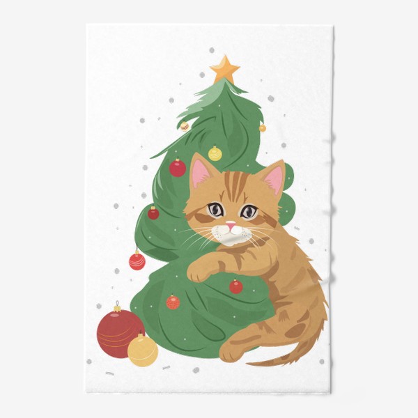 Полотенце «Котик обнимает елку»