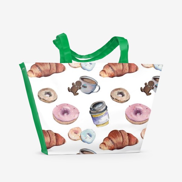 Пляжная сумка «Круассаны, пончики и кофе»