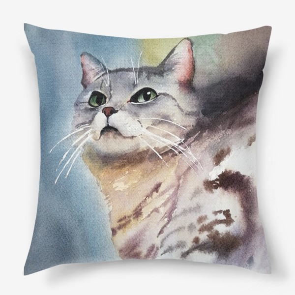 Подушка «Британская кошка, акварель»