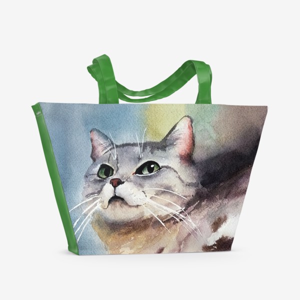 Пляжная сумка «Британская кошка, акварель»