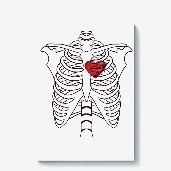 Холст «Скелет Любовь - Сердце - 14 февраля - Ребра - Грудная клетка - Анатомия любви - Признание в любви»