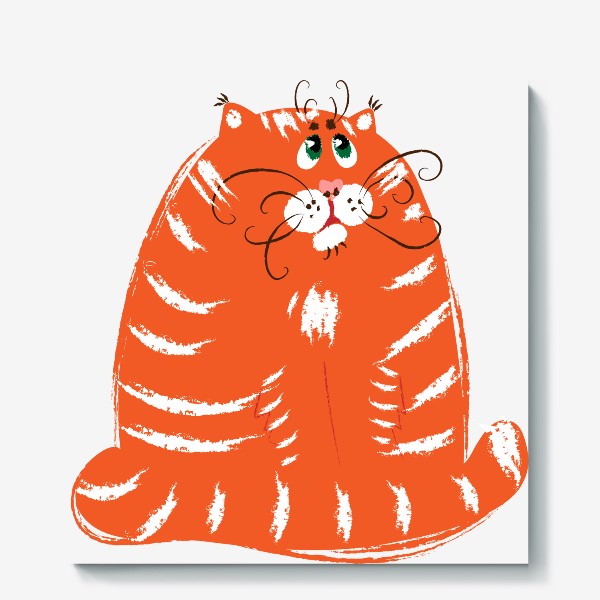 Холст «Смешной толстый рыжий кот, милый полосатый котик ждет еду»