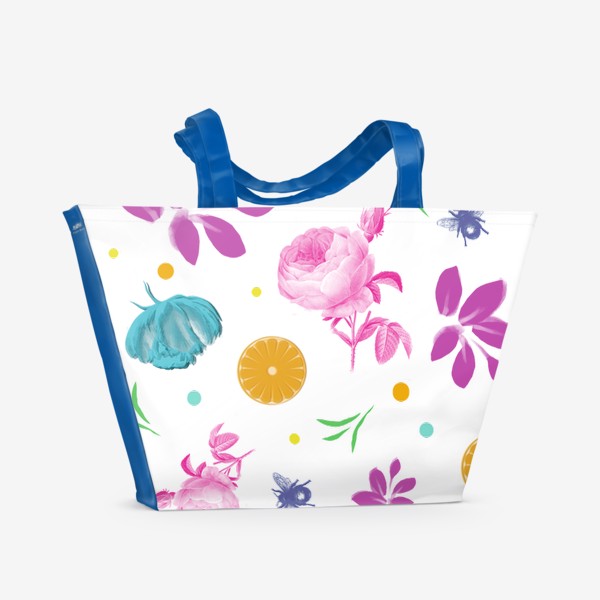 Пляжная сумка «Паттерн, фрукты с цветами»