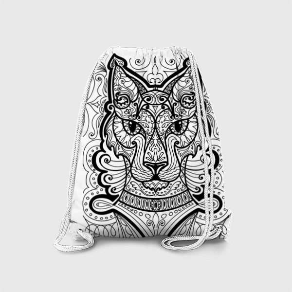 Рюкзак «Красивый абстрактный узорный черно-белый дудл кот, лайн скетч дудлинг узоры кошки»