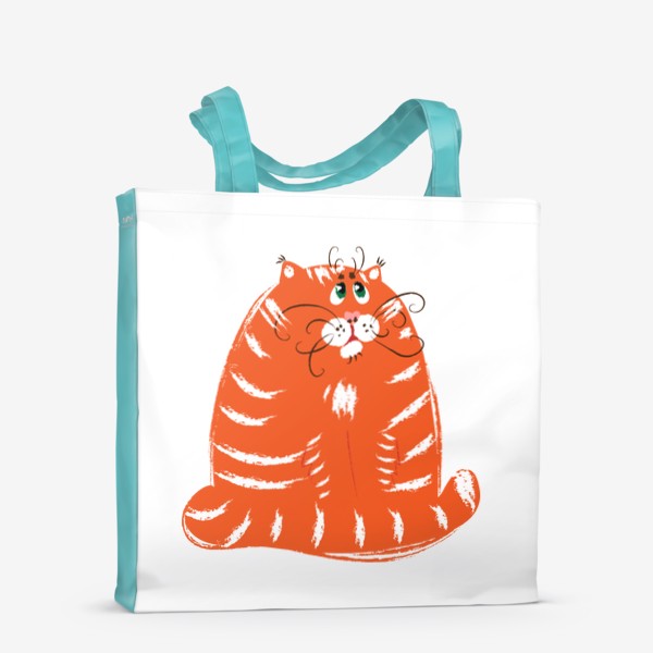 Сумка-шоппер «Смешной толстый рыжий кот, милый полосатый котик ждет еду»