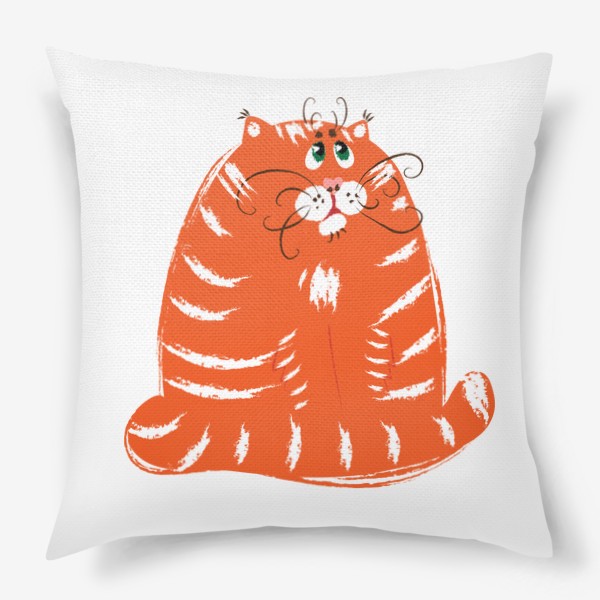 Подушка &laquo;Смешной толстый рыжий кот, милый полосатый котик ждет еду&raquo;