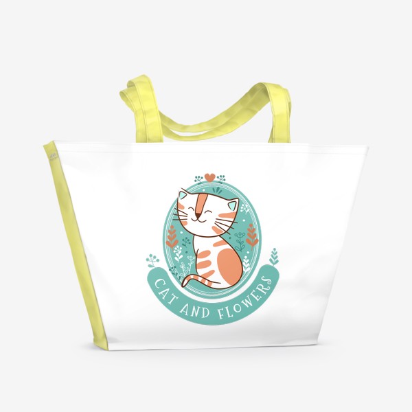 Пляжная сумка «Кот и цветы 2»