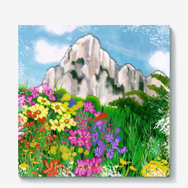 Холст «Цветы в горах маслом»