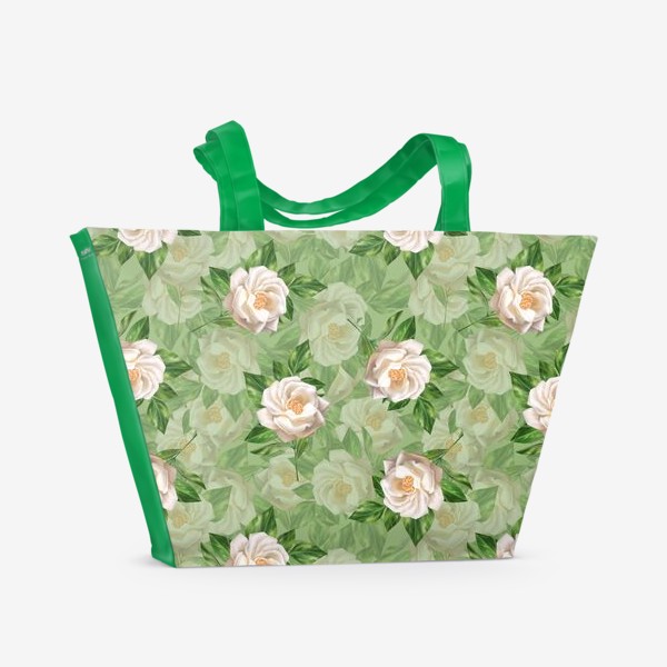 Пляжная сумка «Белые розы на зеленом»