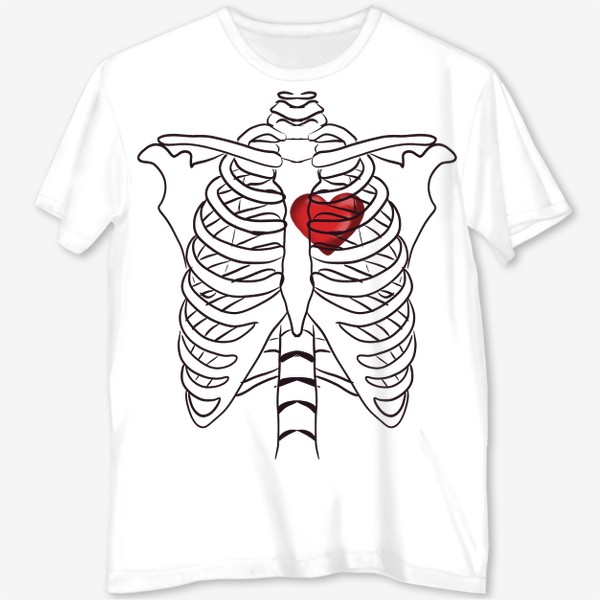 Футболка с полной запечаткой «Скелет Любовь - Сердце - 14 февраля - Ребра - Грудная клетка - Анатомия любви - Признание в любви»