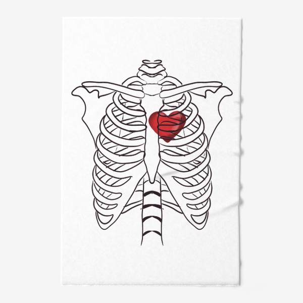 Полотенце &laquo;Скелет Любовь - Сердце - 14 февраля - Ребра - Грудная клетка - Анатомия любви - Признание в любви&raquo;