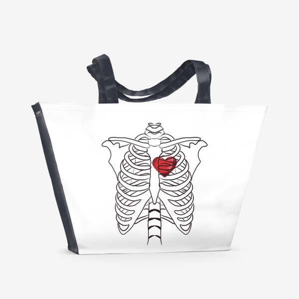 Пляжная сумка «Скелет Любовь - Сердце - 14 февраля - Ребра - Грудная клетка - Анатомия любви - Признание в любви»