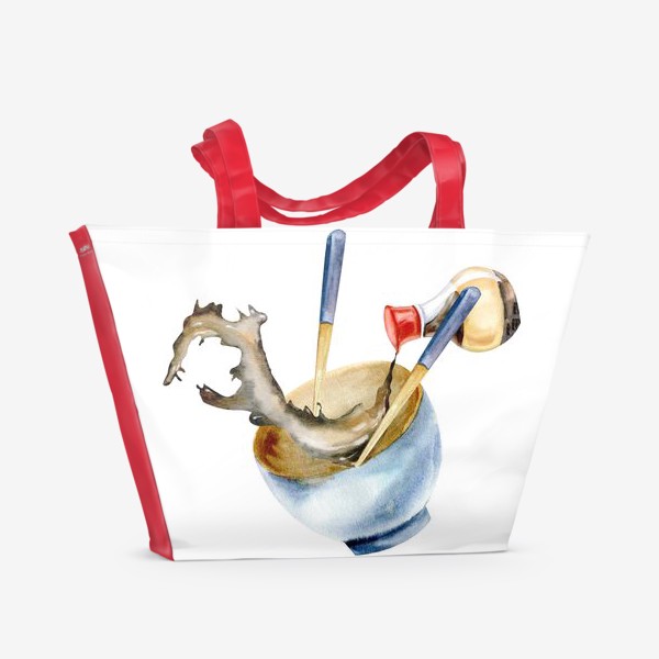 Пляжная сумка «Акварельная иллюстрация керамическая тарелка с азиатским соевым соусом и палочками для еды»
