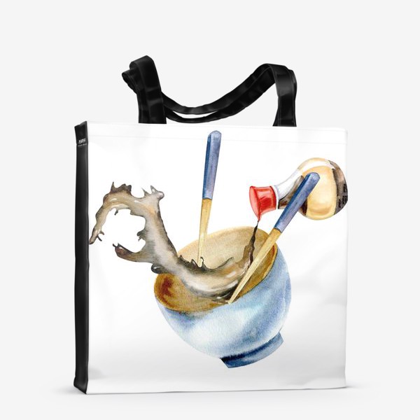 Сумка-шоппер &laquo;Акварельная иллюстрация керамическая тарелка с азиатским соевым соусом и палочками для еды&raquo;