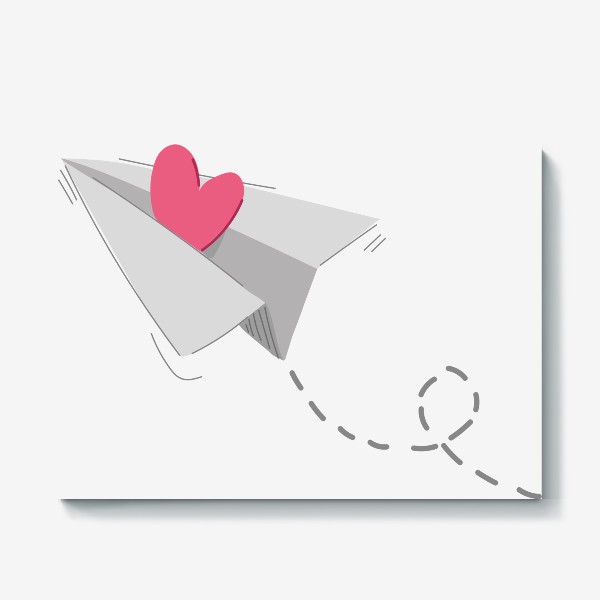 Холст «Милый бумажный самолетик с сердечком, подарок для парня/девушки на 14 февраля, день влюбленных, валентинка сердце»