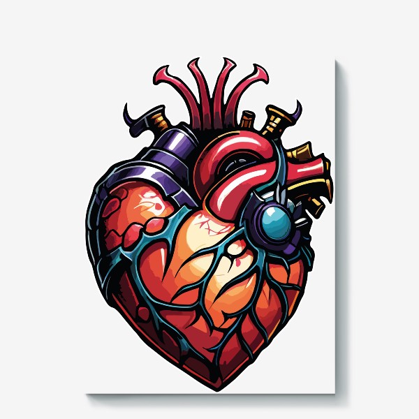 Холст «Сердце киборга, татуировка в стиле стимпанк, роботы, мужской принт»