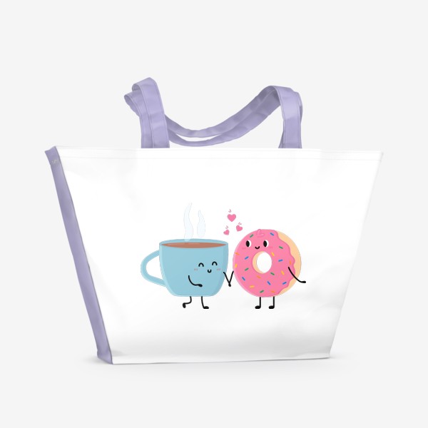 Пляжная сумка «Влюбленная Пара Чай и Пончик»