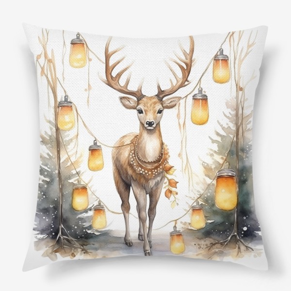 Подушка «Рождественский олень с фонариками»