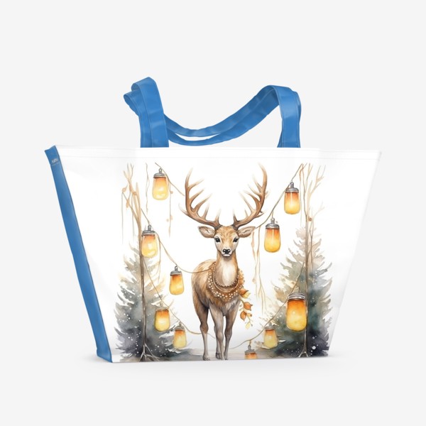 Пляжная сумка «Рождественский олень с фонариками»
