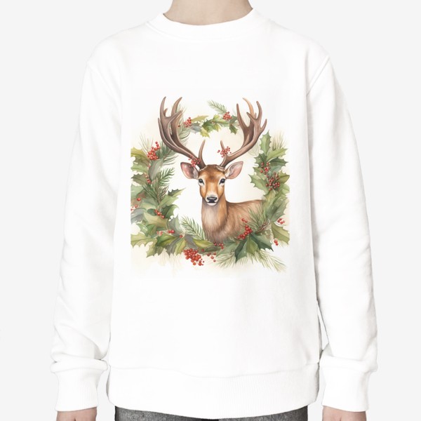 Свитшот «Рождественский олень с праздничным венком»