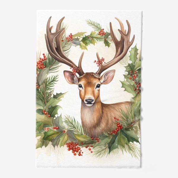 Полотенце «Рождественский олень с праздничным венком»