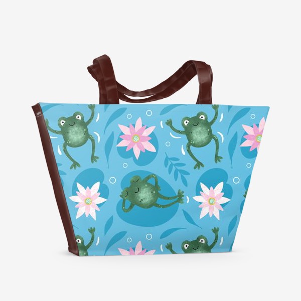 Пляжная сумка «Лягушки и кувшинки Цветы лотоса Принт с лягушками»