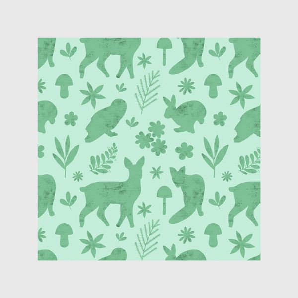 Шторы «Силуэты лесных животных на зеленом фоне Лесные животные »
