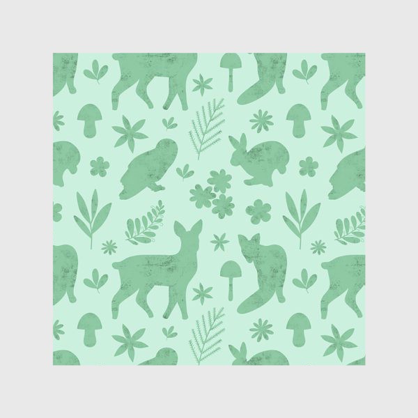 Скатерть «Силуэты лесных животных на зеленом фоне Лесные животные »