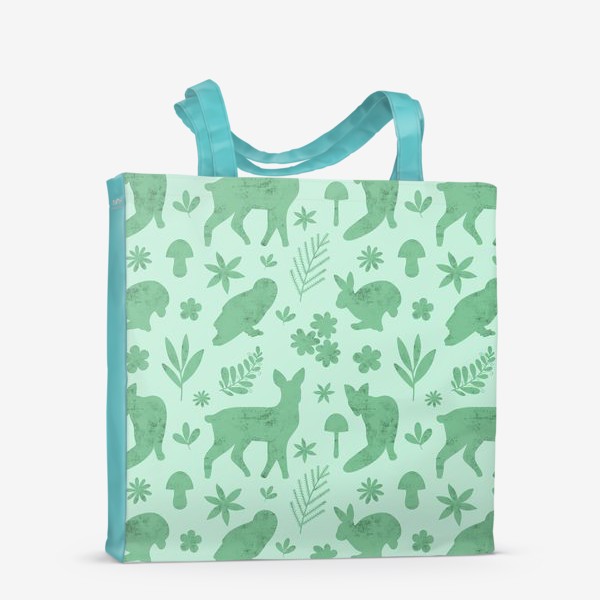 Сумка-шоппер «Силуэты лесных животных на зеленом фоне Лесные животные »