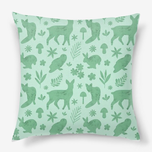 Подушка «Силуэты лесных животных на зеленом фоне Лесные животные »