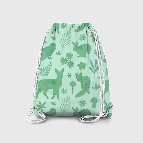 Рюкзак «Силуэты лесных животных на зеленом фоне Лесные животные »