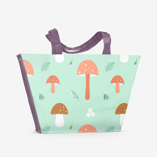 Пляжная сумка «Грибы на лугу Принт с грибами Грибная поляна»