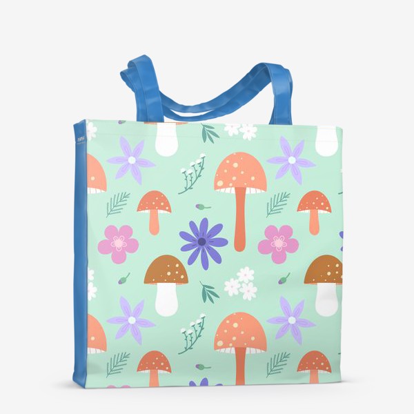Сумка-шоппер «Грибы и цветы  Принт с грибами Грибная поляна»