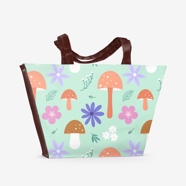 Пляжная сумка «Грибы и цветы  Принт с грибами Грибная поляна»