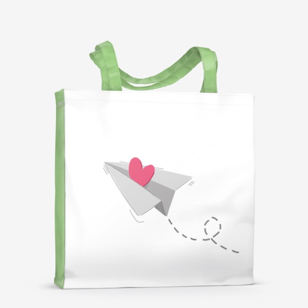 Сумка-шоппер «Милый бумажный самолетик с сердечком, подарок для парня/девушки на 14 февраля, день влюбленных, валентинка сердце»