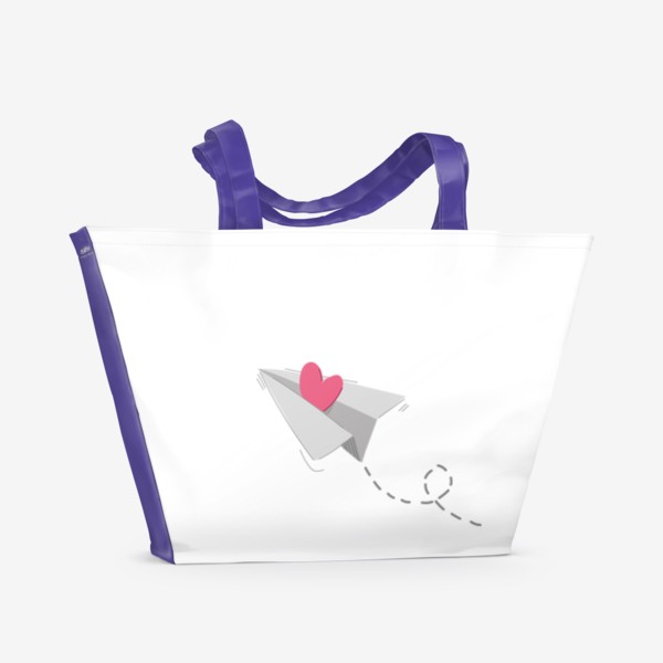 Пляжная сумка «Милый бумажный самолетик с сердечком, подарок для парня/девушки на 14 февраля, день влюбленных, валентинка сердце»